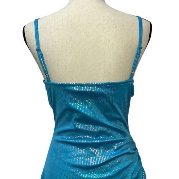 FTF Crowl Neck Ruched Iridescent Asymmetrical Dress - Picture 10 of 15